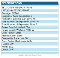 Supermicro CSE-836BE1C-R1K03B SuperChassis 3U 16-Bay 3.5 1000W Power Supply eATX