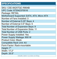Supermicro CSE-842XTQC-R804B SuperChassis 4U 9-Bay w 800W Power Supply eATX ATX