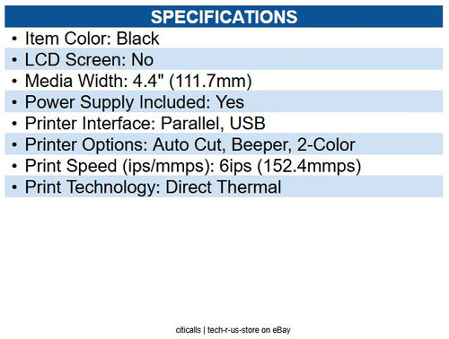 Citizen CT-S4000PAU-BK CT-S4000 POS Thermal Receipt Printer Color 150 mm/s Mono