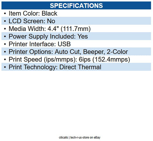 Citizen CT-S4000UBU-BK CT-S4000 Thermal Receipt Printer Monochrome 203 dpi - USB