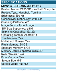 Honeywell CT30P-X0N-30D10HG CT30 XP Handheld Computer - 1D, 2D
