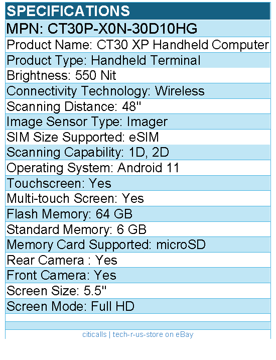 Honeywell CT30P-X0N-30D10HG CT30 XP Handheld Computer - 1D, 2D
