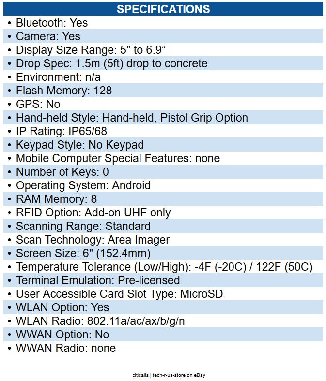 Honeywell CT32-X0N-57S1FBU CT32 Mobile Computers WiFi 8GB/128GB Standard Scanner