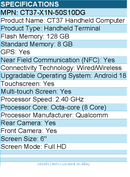 Honeywell CT37-X1N-50S10DG CT37 Handheld Computer - 5G, 4G, 3G, LTE, UMTS, HSPA+