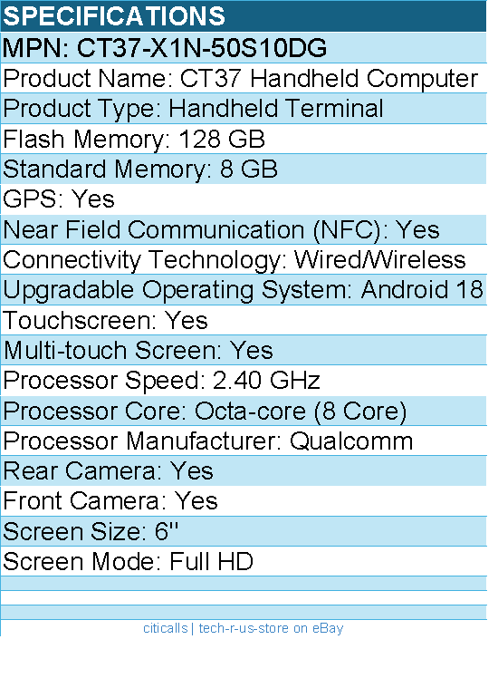 Honeywell CT37-X1N-50S10DG CT37 Handheld Computer - 5G, 4G, 3G, LTE, UMTS, HSPA+