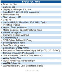 Honeywell CT37-X1N-50S10DG CT37 Mobile Computer No Imager, Wi-Fi, 5G, 8GB/128GB