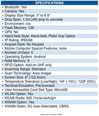 Honeywell CT37-X1N-57E10DG CT37 Mobile Computer Standard Range, Wi-Fi, 6GB/128G