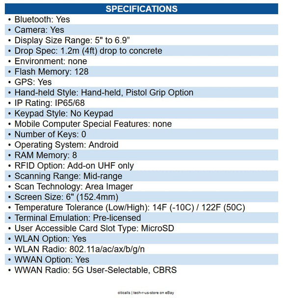 Honeywell CT37-X1N-58S10DG CT37 Handheld Computer 5G, 4G, 3G, LTE, UMTS, HSPA+