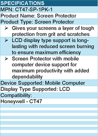 Honeywell CT47-SP-1PK-1 Screen Protector - For LCD Mobile Computer - 1 / Pack