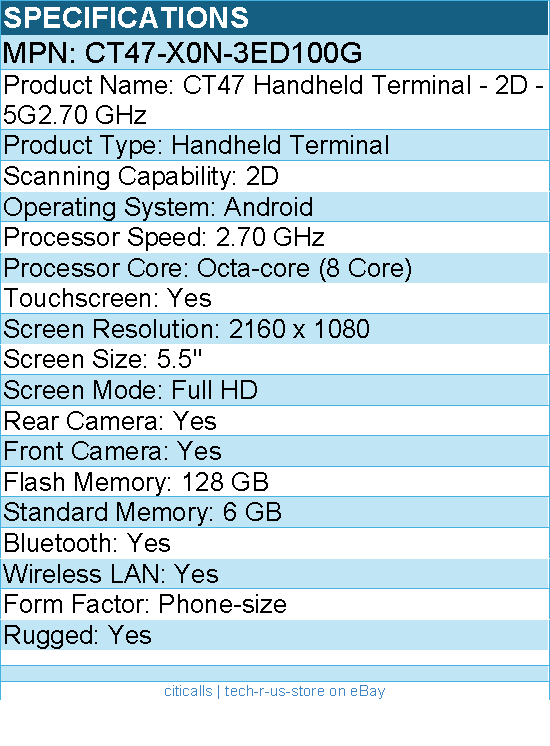 Honeywell CT47-X0N-3ED100G CT47 Handheld Terminal - 2D - 5G2.70 GHz