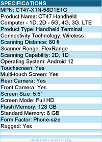 Honeywell CT47-X1N-58D1E1G CT47 Handheld Computer - 1D, 2D - 5G, 4G, 3G, LTE