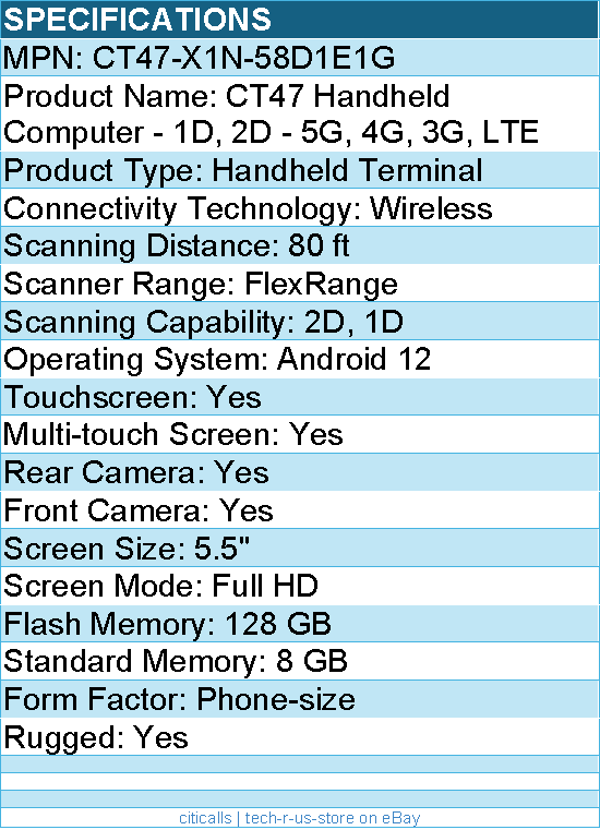 Honeywell CT47-X1N-58D1E1G CT47 Handheld Computer - 1D, 2D - 5G, 4G, 3G, LTE