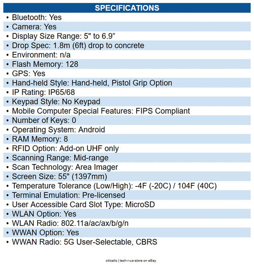 Honeywell CT47-X1N-58D6E0G CT47 Handheld Computer 1D, 2D - 5G, 4G, 3G, 2G, LTE