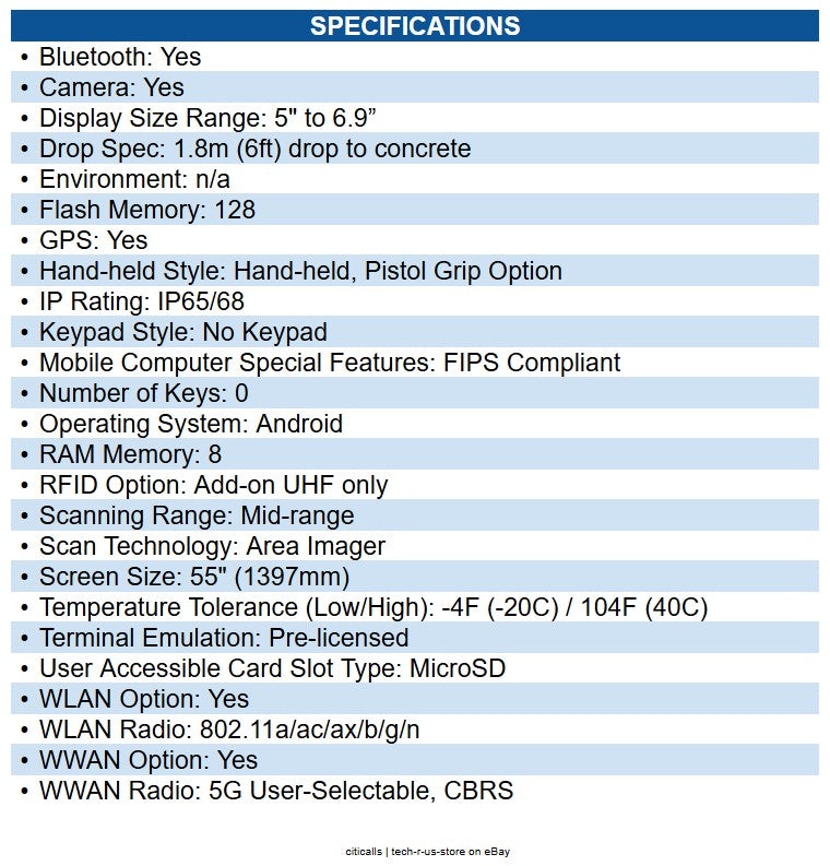Honeywell CT47-X1N-58D6E0G CT47 Handheld Computer 1D, 2D - 5G, 4G, 3G, 2G, LTE