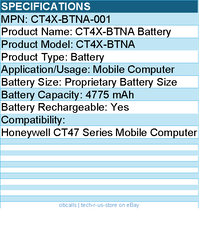 Honeywell CT4X-BTNA-001 CT4X-BTNA Battery - 4775 mAh For Mobile Computer