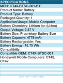 BTI CT4X-BTSC-001-BTI 3.87V 4775MAH 18.47WH Li-ION BATTERY for Mobile Computer