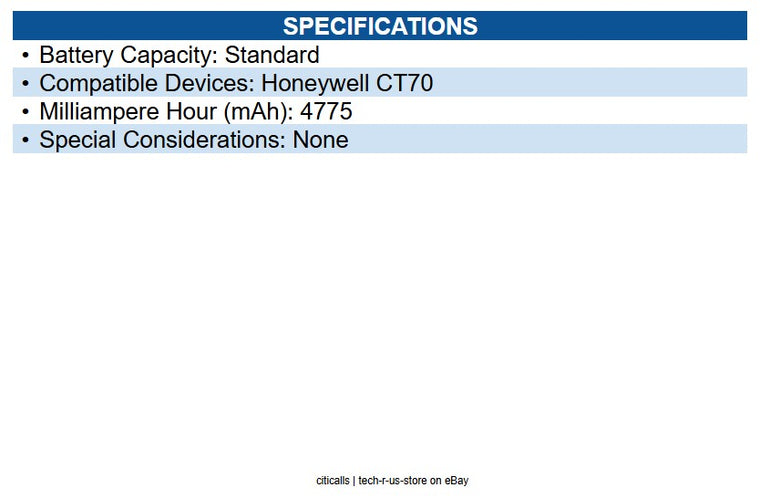 Honeywell CT70-BTSC-001 Battery for Mobile Computer - Battery Rechargeable