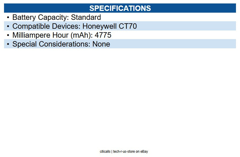 Honeywell CT70-BTSC-001 Battery for Mobile Computer - Battery Rechargeable