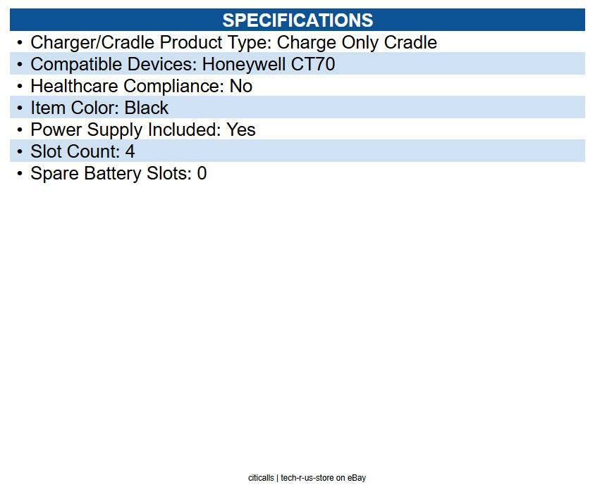 Honeywell CT70-CB-UVX-1 Charge Base Cradle Docking - Mobile Computer - 4 Slot