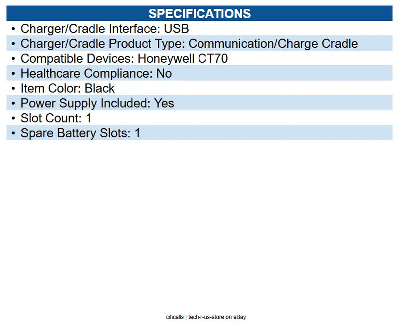 Honeywell CT70-HB-UVX-1 HomeBase Cradle Wired - Mobile Computer, Battery - USB B