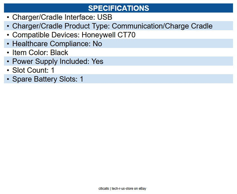 Honeywell CT70-HB-UVX-1 HomeBase Cradle Wired - Mobile Computer, Battery - USB B