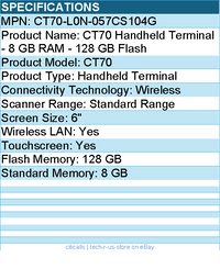 Honeywell CT70-L0N-057CS104G CT70 Handheld Terminal - 8 GB RAM - 128 GB Flash