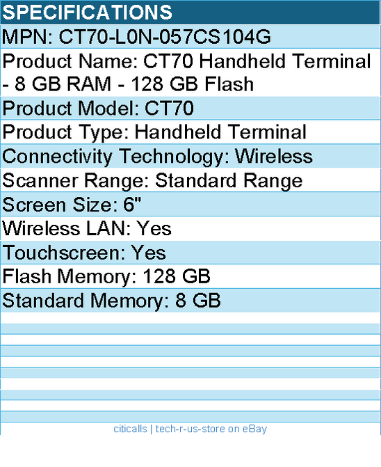 Honeywell CT70-L0N-057CS104G CT70 Handheld Terminal - 8 GB RAM - 128 GB Flash