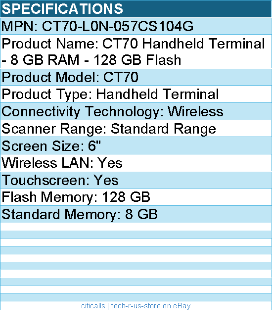 Honeywell CT70-L0N-057CS104G CT70 Handheld Terminal - 8 GB RAM - 128 GB Flash