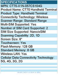 Honeywell CT70-X1N-057CS104G CT70 Handheld Terminal - 1D, 2D - 5G, 2G, 3G