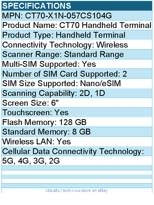 Honeywell CT70-X1N-057CS104G CT70 Handheld Terminal - 1D, 2D - 5G, 2G, 3G