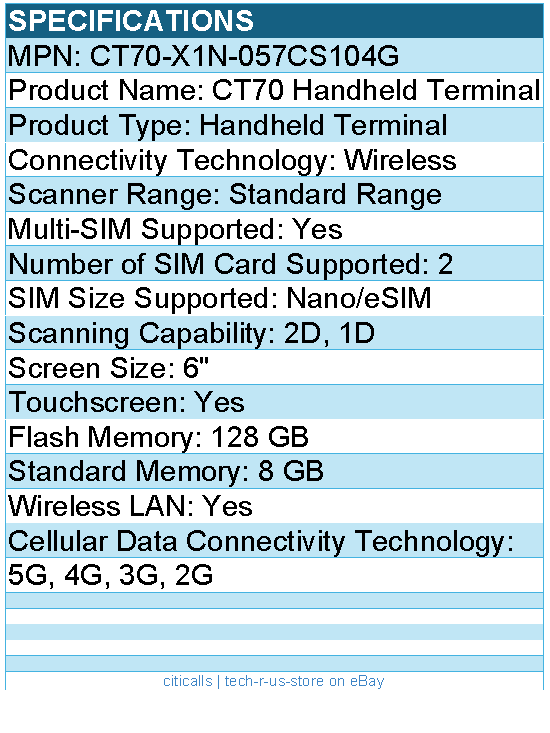 Honeywell CT70-X1N-057CS104G CT70 Handheld Terminal - 1D, 2D - 5G, 2G, 3G