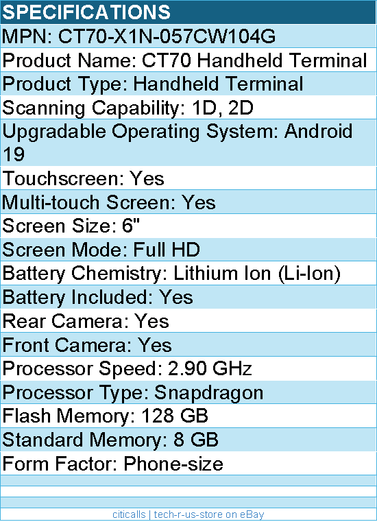 Honeywell CT70-X1N-057CW104G CT70 Handheld Terminal - 1D, 2D - LTE Advanced
