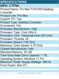 Dell CTP9K Pro Max FCS1250 Desktop Computer - Intel Core Ultra 9 285