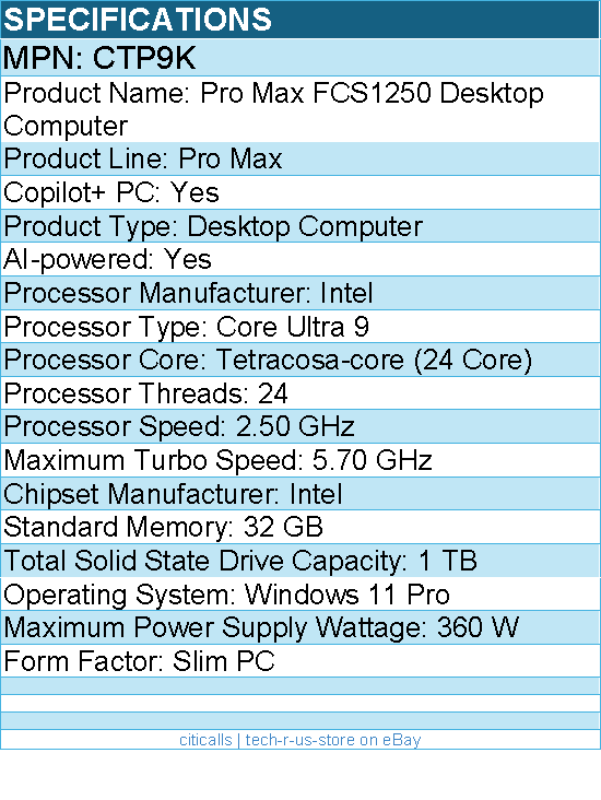 Dell CTP9K Pro Max FCS1250 Desktop Computer - Intel Core Ultra 9 285