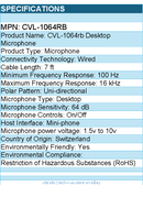 Cyber Acoustics CVL-1064rb Desktop Microphone - Noise Canceling