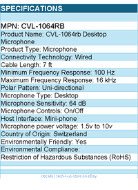 Cyber Acoustics CVL-1064rb Desktop Microphone - Noise Canceling