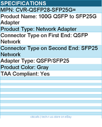 Cisco CVR-QSFP28-SFP25G= 100G QSFP to SFP25G Adapter - Gray - TAA Compliant