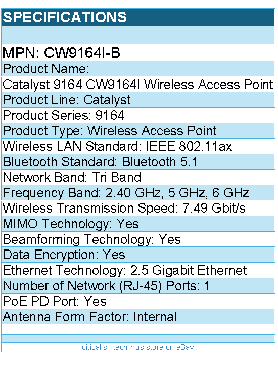 Cisco CW9164I-B Catalyst 9164 CW9164I 7.49 Gbit/s Wireless Access Point