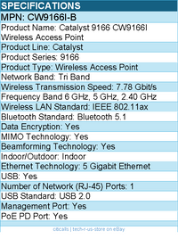 Cisco CW9166I-B Catalyst TriBand IEEE 802.11ax 7.78 Gbit/s Wireless Access Point