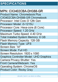 ASUS CX3402CBA-DH388-GR 14" Chromebook - Full HD - Intel Core i3 12th Gen