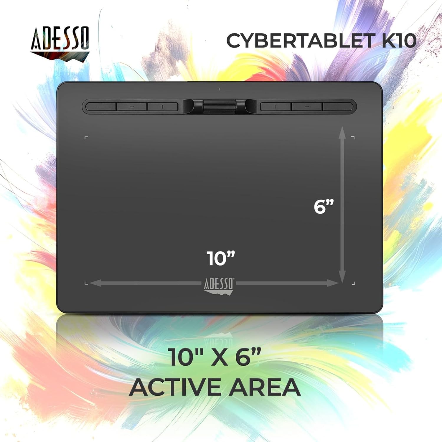 Adesso CYBERTABLET K10 10" x 6" Graphic Tablet - 5080 lpi Cable - Black