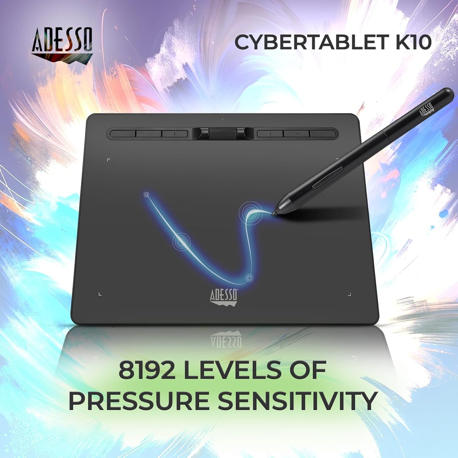 Adesso CYBERTABLET K10 10" x 6" Graphic Tablet - 5080 lpi Cable - Black