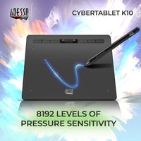 Adesso CYBERTABLET K10 10" x 6" Graphic Tablet - 5080 lpi Cable - Black