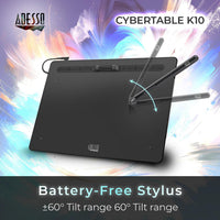 Adesso CYBERTABLET K10 10" x 6" Graphic Tablet - 5080 lpi Cable - Black