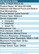 Adesso CYBERTRACK 6S Webcam - 8 Megapixel - 30 fps - USB 2.0 - TAA Compliant