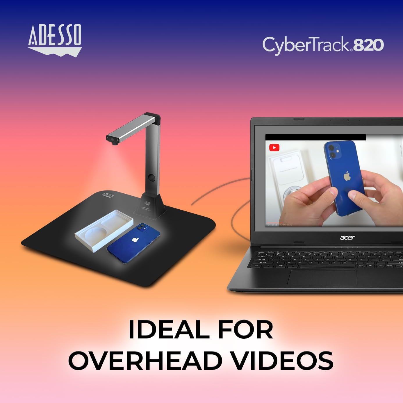 Adesso CYBERTRACK 820 8 Megapixel Fixed-Focus A3 Document Camera Scanner w/ OCR