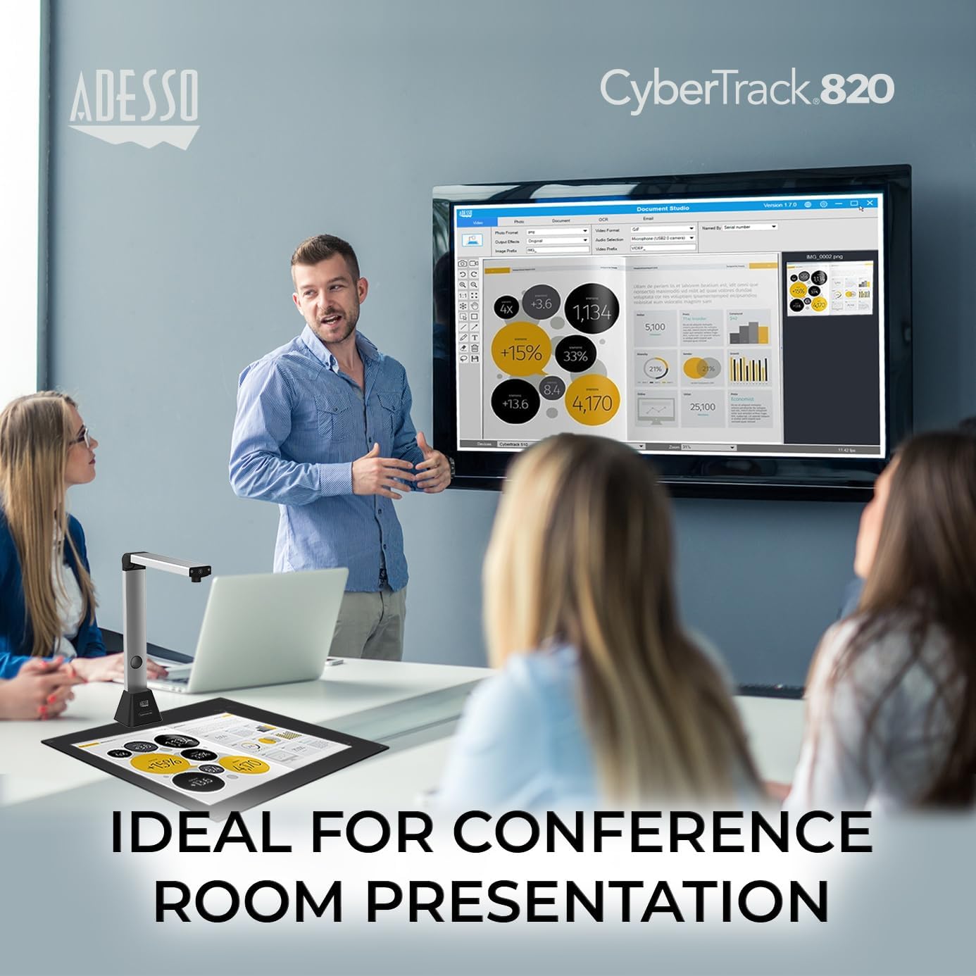 Adesso CYBERTRACK 820 8 Megapixel Fixed-Focus A3 Document Camera Scanner w/ OCR