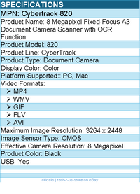 Adesso CYBERTRACK 820 8 Megapixel Fixed-Focus A3 Document Camera Scanner w/ OCR