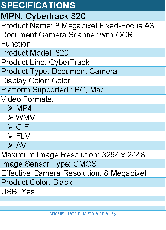 Adesso CYBERTRACK 820 8 Megapixel Fixed-Focus A3 Document Camera Scanner w/ OCR