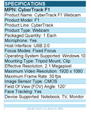 Adesso CyberTrack F1 Webcam - 2.1 Megapixel - 30 fps - USB 2.0 - 1 Each